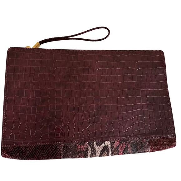 Stella McCartney Vegan Snakeskin Patchwork Clutch Pouch – Burgundy Statement Bag - Picture 3 of 16